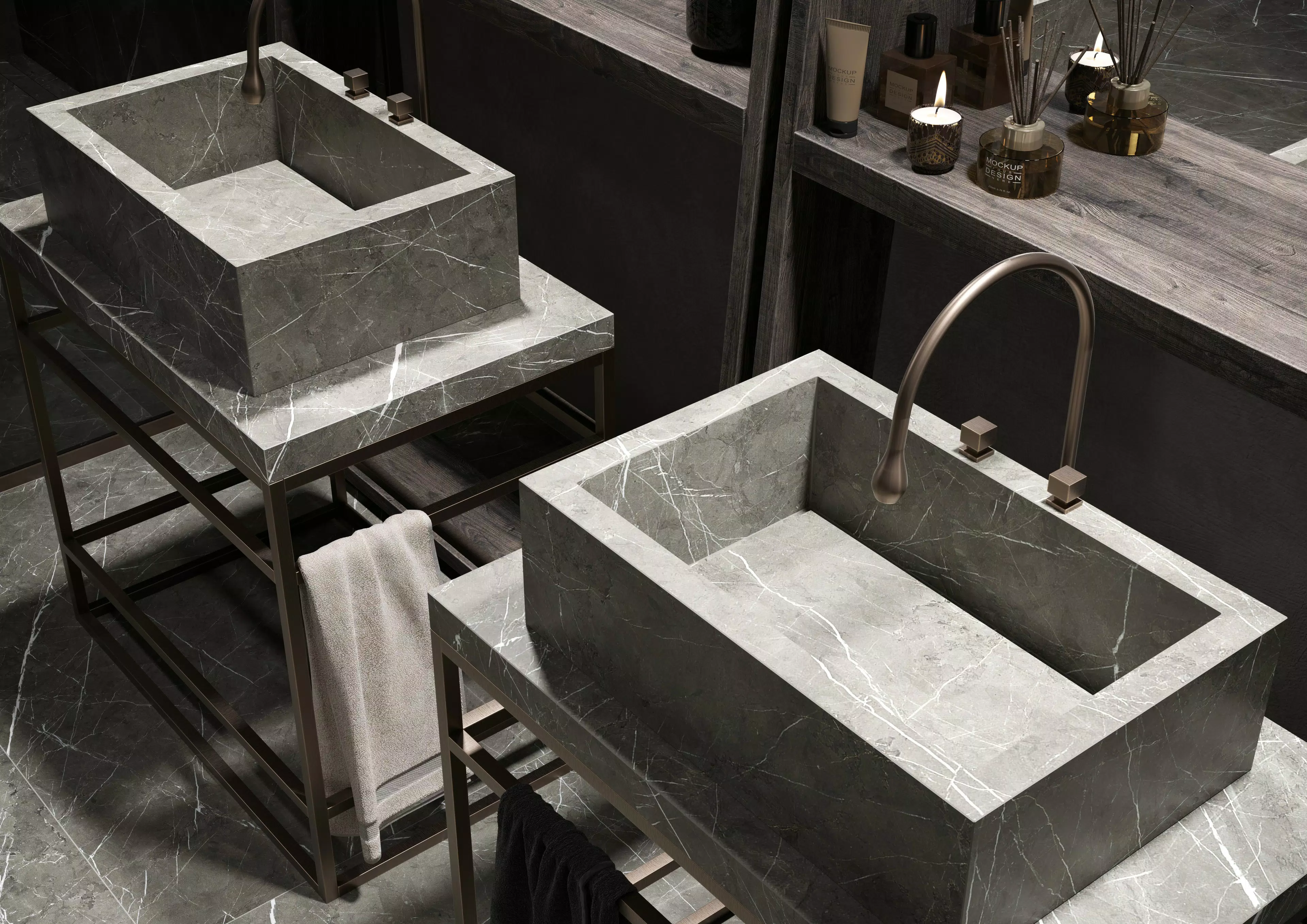 CASA_6_BAGNO_DETTAGLIO_Marble_gray_120x120_160x320_lavabo | Florim