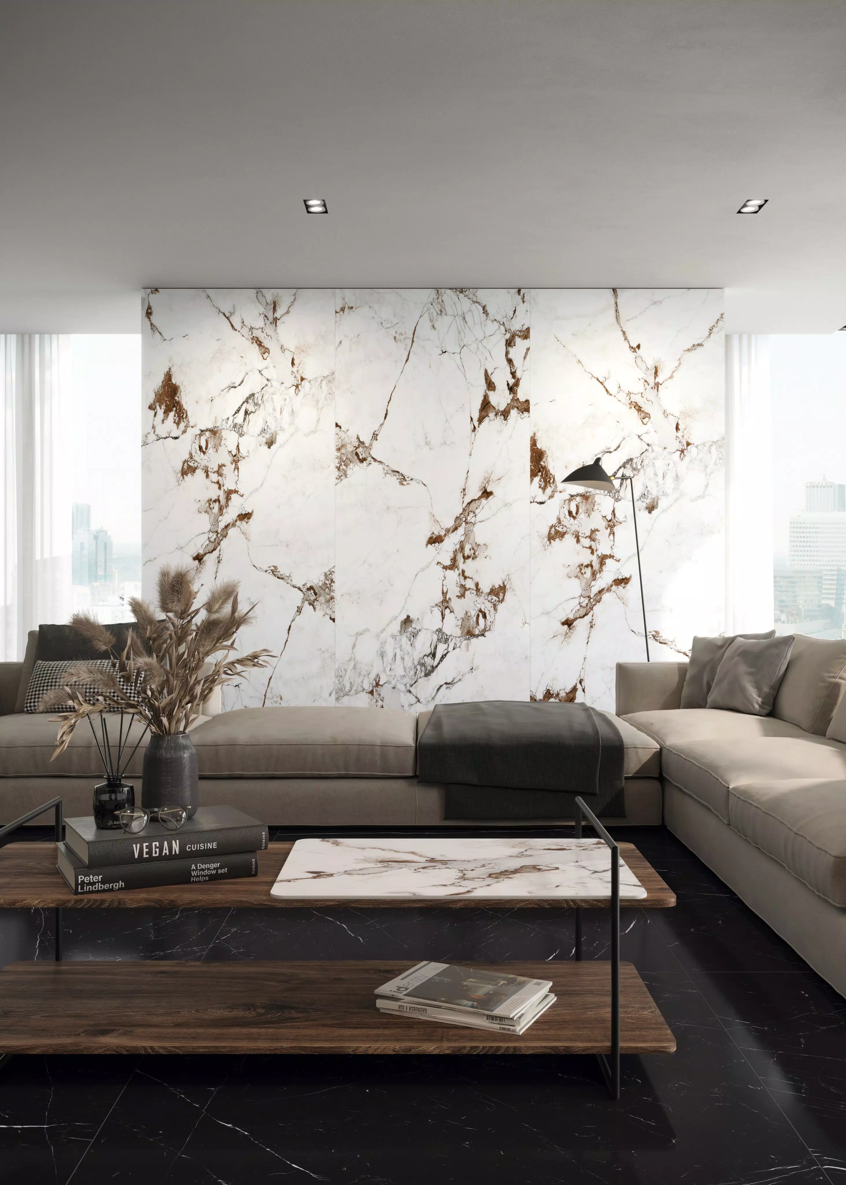 CASA_5_LIVING_VERTICALE_Marquinia_120x120__Marble_Capraia | Florim