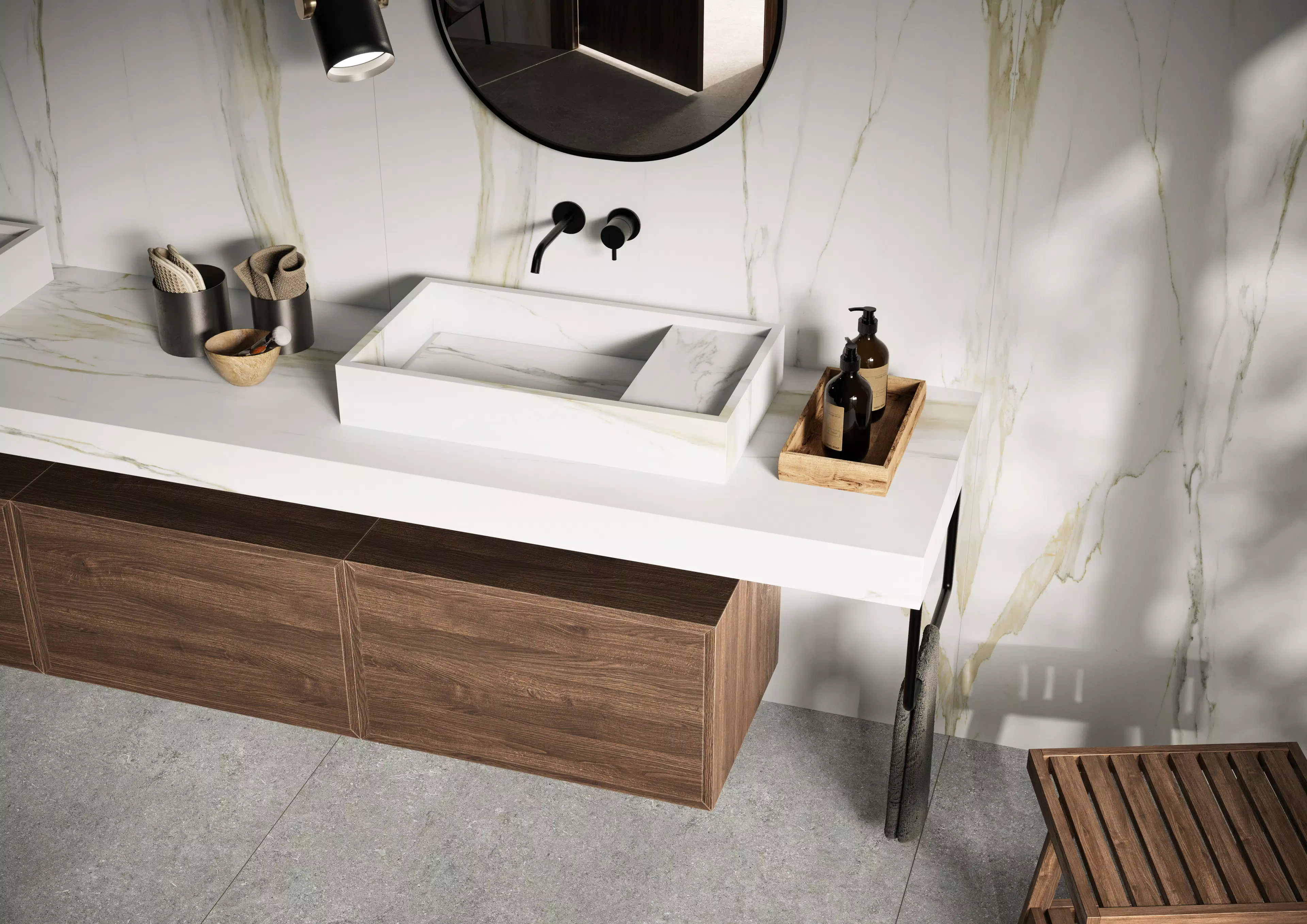 CASA_7_Bagno_Dett_Calacatta_gold_120x240_fossil_gray_120x120 | Florim