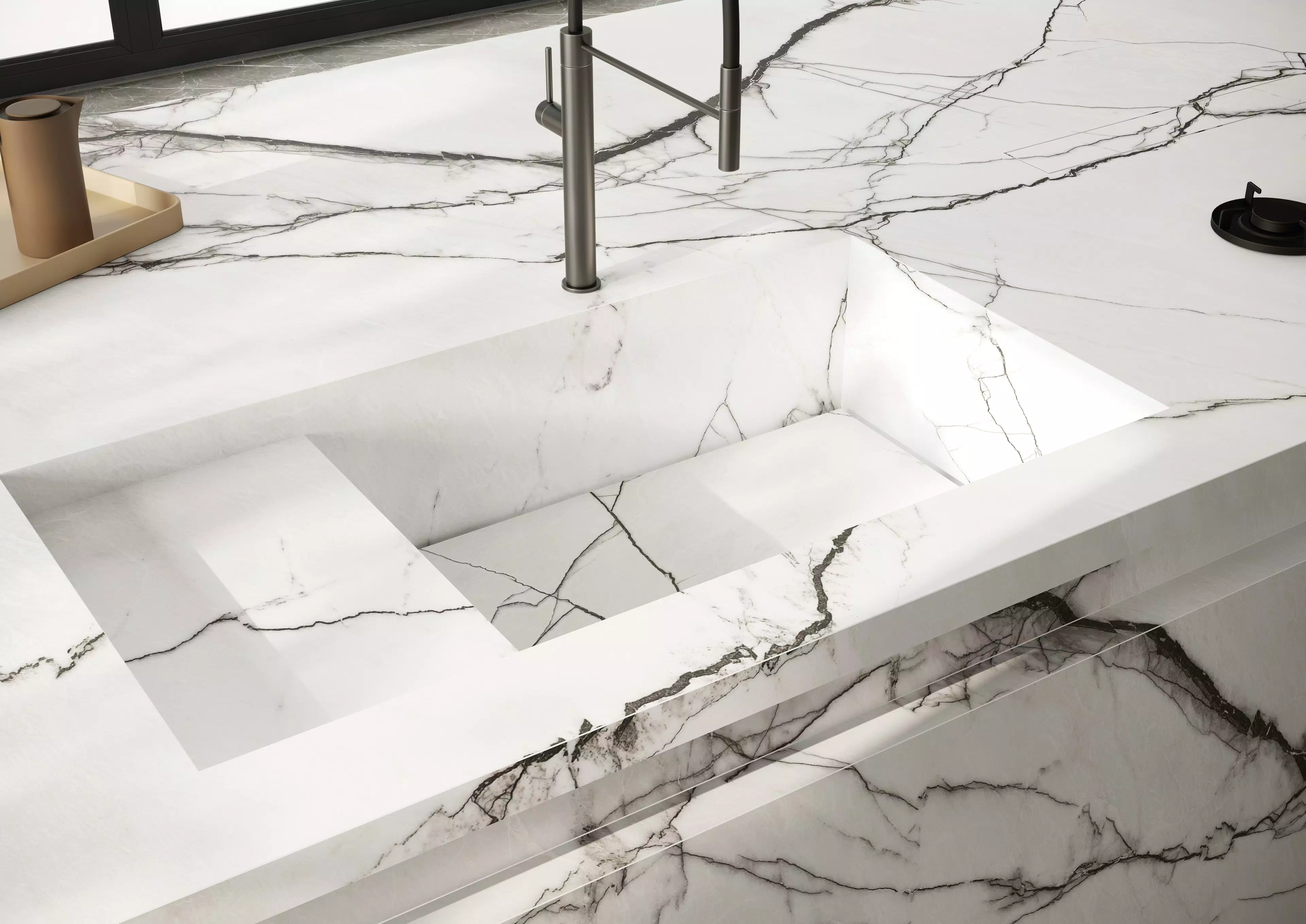 CASA_6_CUCINA_DETTAGLIO_Marble_breach_160x320_Marble_gray_120x120 | Florim