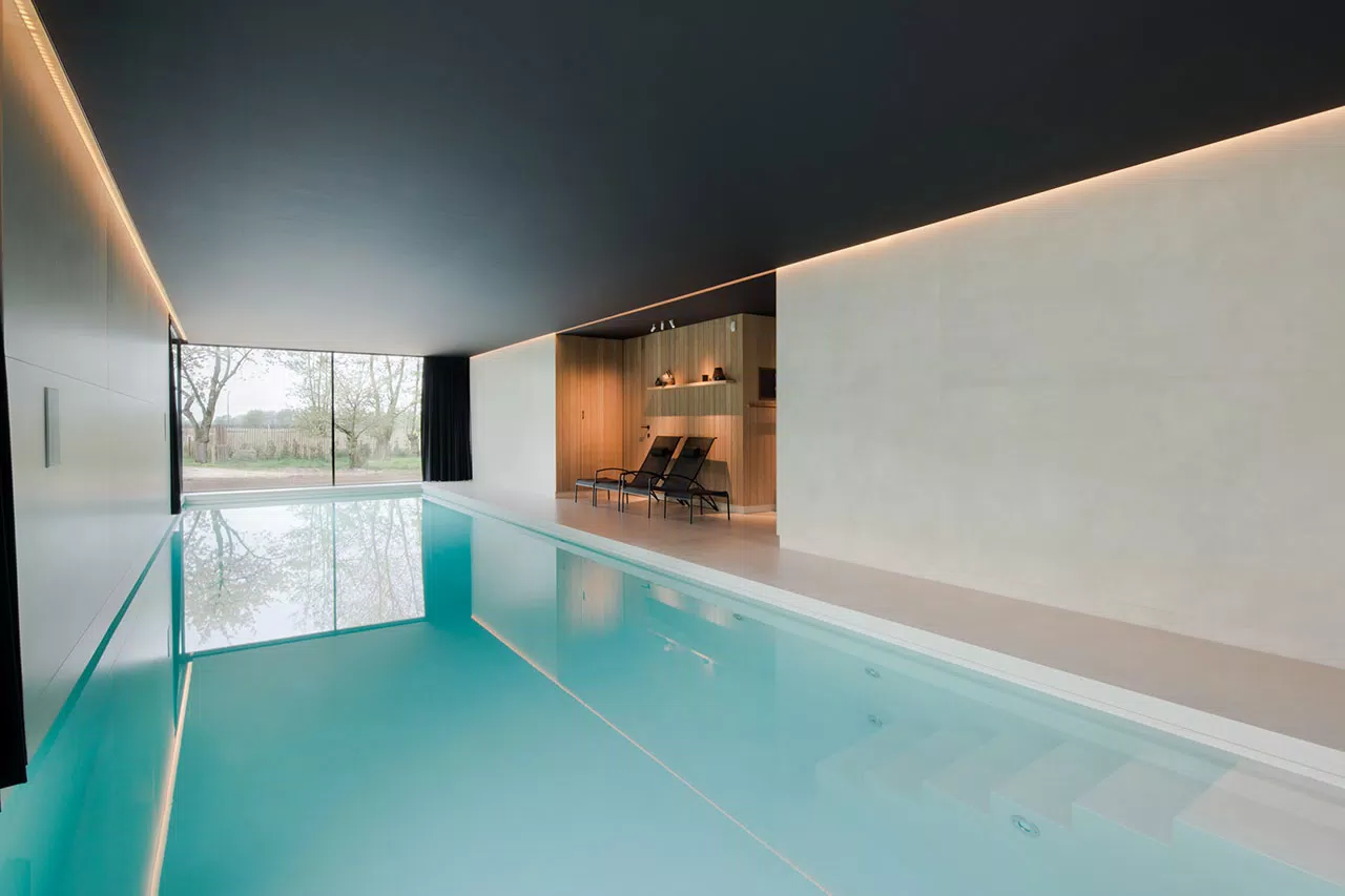 private pool with porcelain stoneware