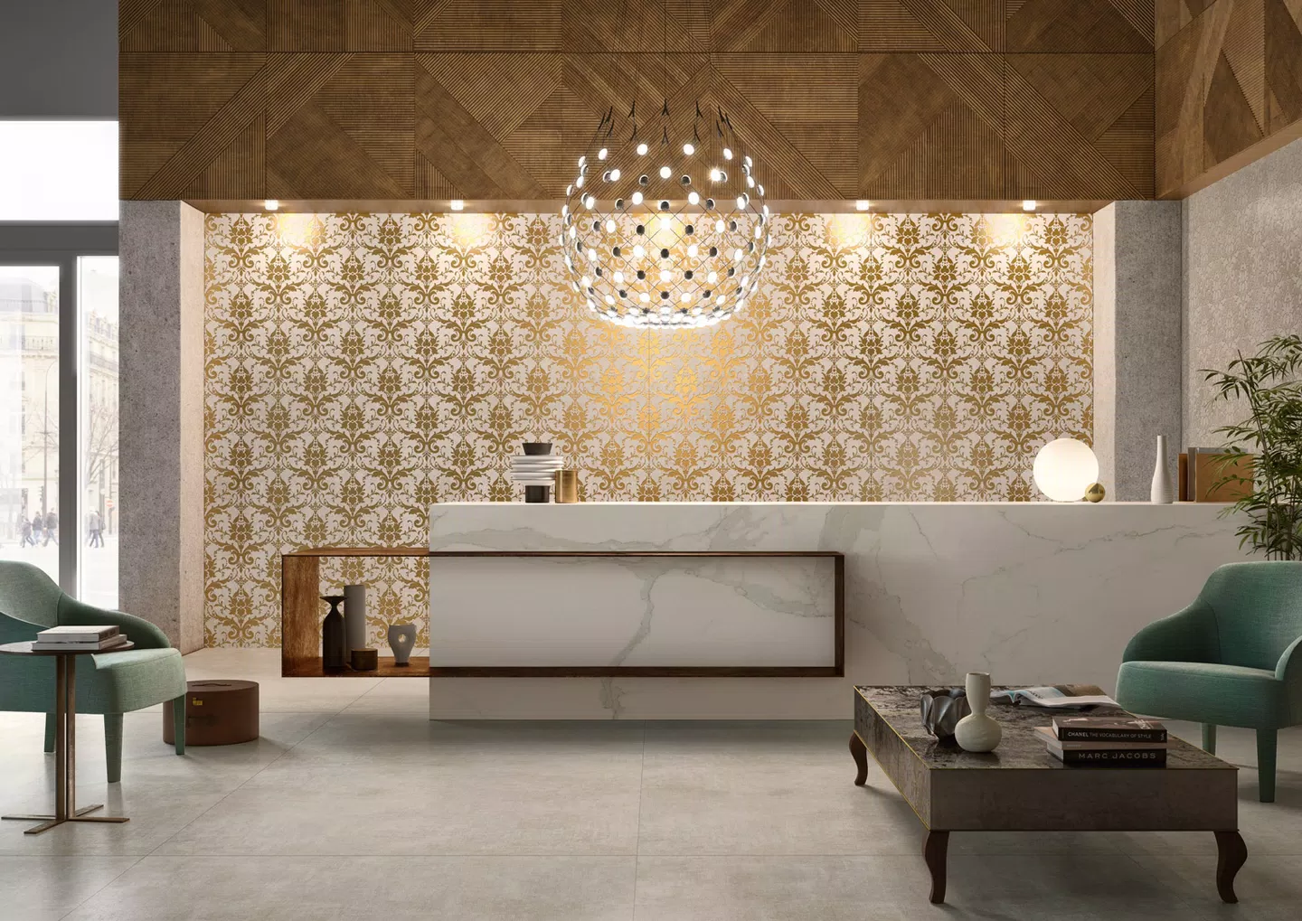 application of large porcelain floor and wall tiles