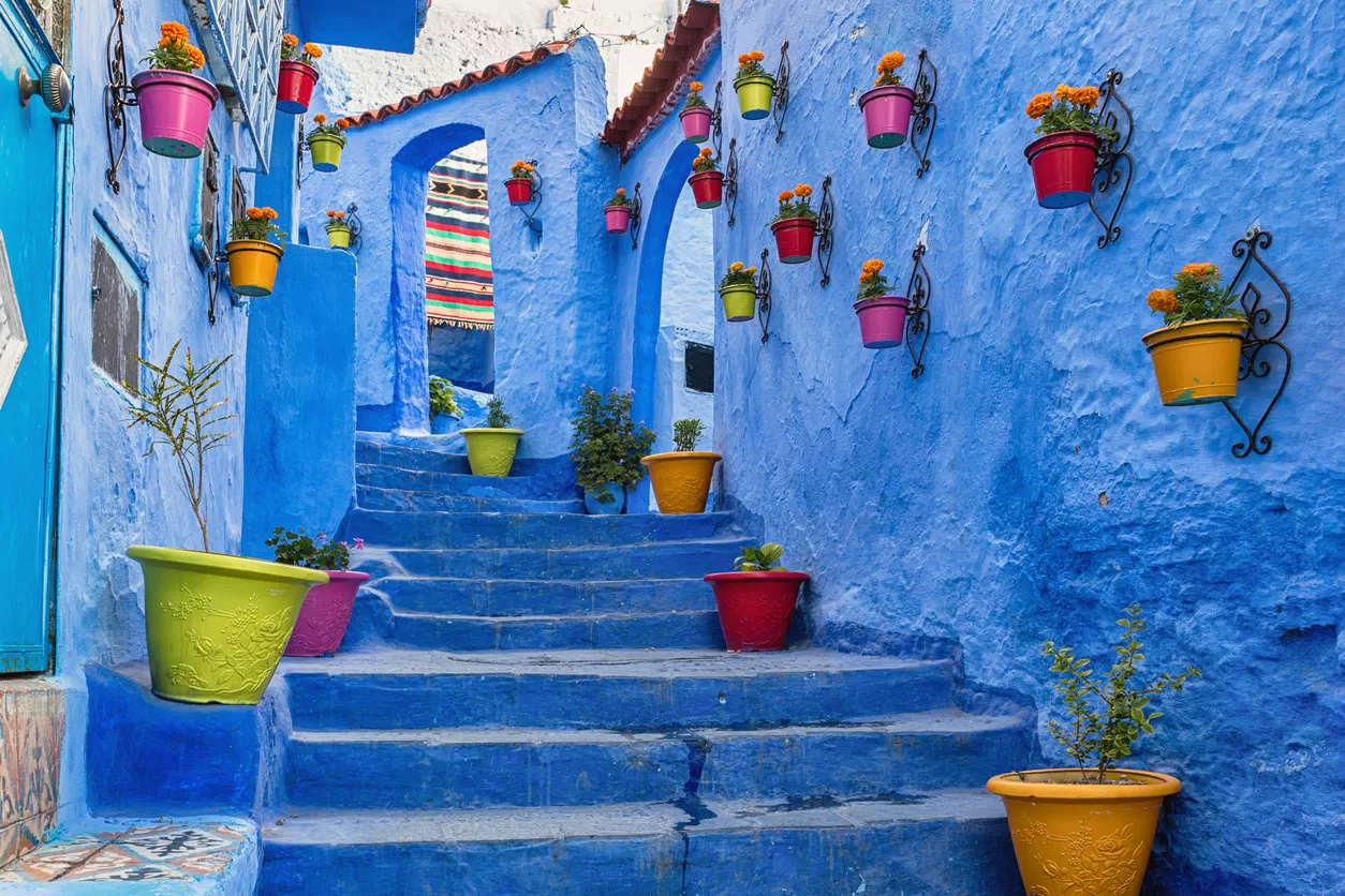 Chefchaouen city in blu and turquoise shades