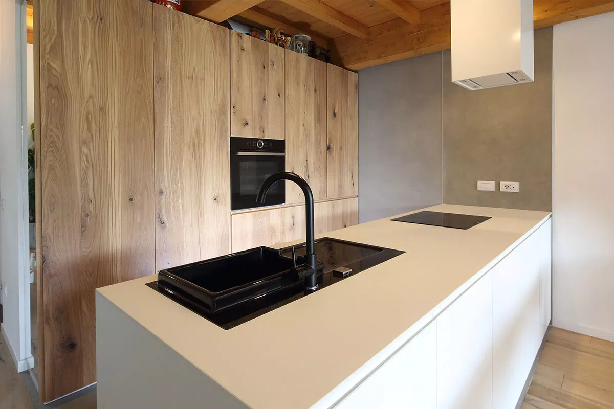 large-format stoneware in kitchen