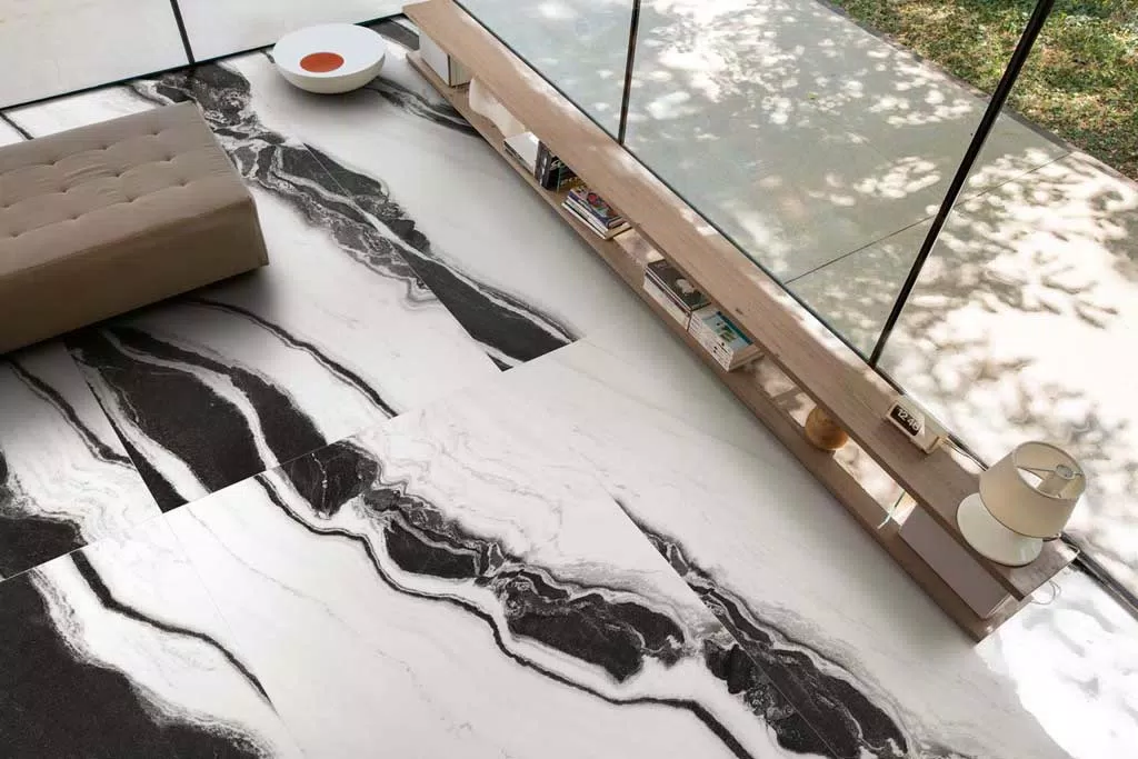black and white marble-effect floor